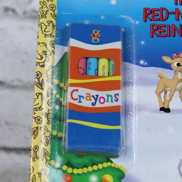 2002 Golden Books Rare Rudolph The Red Nose Reindeer Colouring Book with Crayons - Picture 4 of 10